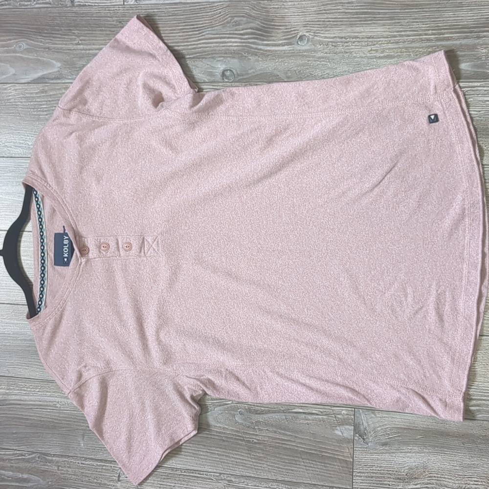 BOGO!! KOLBY Men's Pink Henley Short Sleeve Shirt M